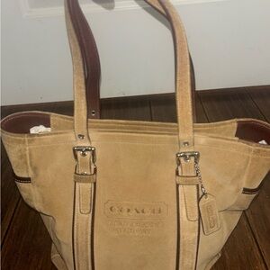 Coach Beige Suede Brown Tote Bag